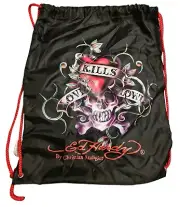 Ed Hardy “Love Kills Slowly” Draw String Backpack Travel Bag Y2K Rock & Roll NWT