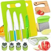 Kids Safe Knife Set, 13 Pieces Montessori Kitchen Tools for Toddlers, Kids Cooking Sets Toddler Knife for Real Cooking with Safe Knives/Fruit Cutters Shapes/Kids Cutting Board/Peeler/Crinkle Cutter