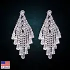 Women 925 Sterling Silver Crystal CZ Earrings Tassel Fan Teardrop Bling Ins 0513