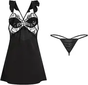 [JINZIJINYU] Women Lingerie Sexy Bodysuit Backless Pajamas Ruffle Lace Sling Nightdress Homewear Set