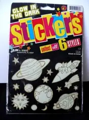 VINTAGE JA-RU GLOW IN THE DARK STICKERS PLANETS STARS SUN MOON NIP