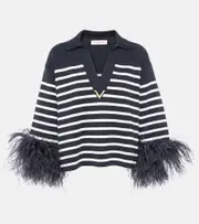 [Valentino] Valentino VGold feather-trimmed cotton sweater AU 16 blue