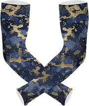 [Yoogain] UV Protection Arm Compression Sleeves Golden Blue Pattern Tattoo Sleeve for Volleyball, Basketball, Cycling Anti-Snag cubre brazos, Golden Blue Pattern