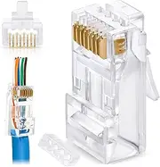 RJ45 Cat6/6a Pass Through Connectors for a Thick 23 AWG Large Diameter UTP Network Cable, 100 Pcs, Insert Guides Included