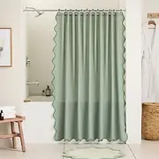 Shower Curtain 180cm200cm (7079)for Bathroom Aesthetic, Modern Minimalist Scalloped Edge Fabric Shower Curtain Set with Hooks, Boho Chic Wavy Geometric Funky B