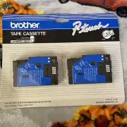 2-Pack Brother P-Touch TC-10 1/2" Black on Clear Label Tape Cassette 12mm