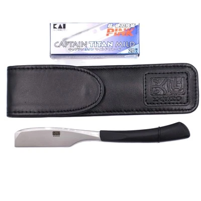Kasho Captain Japanese Straight Edge Barbering Razor with Leather Case & 20 K...