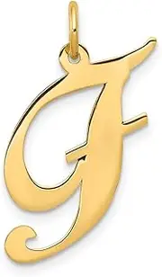[JewelryWeb] 10k Solid Yellow Gold Large Fancy Script Letter F Initial Charm Pendant Necklace for Women