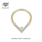 Aria 14K Solid Gold V Shape Moissanite Diamond Daith Hinged Hoop Septum