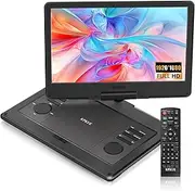 KPKUE 15.6" Portable DVD Player with 13.3" Swivel Screen, FHD Car Player Portable for Kids, 4 Hours Rechargeable Battery Support USB/SD Card, Multiple Disc Formats, Type-C/HDMI Port with Dual Speakers