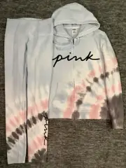 Victoria's Secret Pink Tie Dye Full Zip Hoodie + Leggings Set Hydrangea Blue M