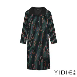 【YIDIE 衣蝶】幾何不規則圖案裙擺開岔短洋裝-黑