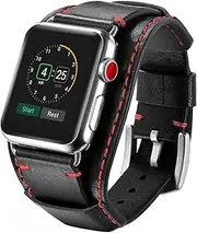 [TYSGJT] Compatible with Apple Watch Band 49mm 45mm 44mm 42mm 41mm 40mm 38mm, Genuine Leather Cuff Bracelet Replacement Strap for iWatch Ultra 2 Ultra 1 Series 9 8 7 6 5 4 3 2 1 SE