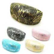 Womens Large Metallic Zibra Clam Shell Sunglasses Eye Glasses Hard Case