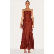Chestnut Textured Lace Up Back Maxi Dress, Chestnut