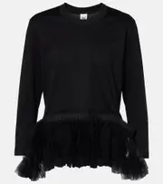 [Noir Kei Ninomiya] Noir Kei Ninomiya Tulle-trimmed cotton jersey top AU 12 black