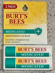 2- PACK Burt's Bees NEW Medicated Moisturizing Menthol Lip Balm chapped lips