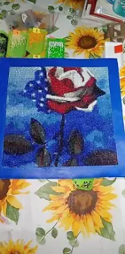 American Flag Rose Diamond Painting Finished Canvas