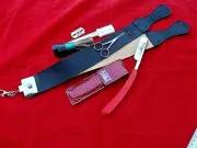 STRAIGHT CUT THROAT RAZOR With LEATHER STROP Double Sided+Safety Scissor+Comb