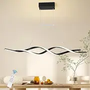 Jaycomey Modern Chandelier,Dimmable LED Pendant Light,Acrylic Wave Contemporary Chandeliers for Dining Rooms Dinner Table Kitchen Restaurant,3000K-6000K,28W,Black