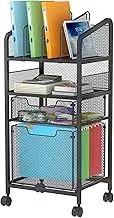 Huxitocan 4-Tier Rolling File Cart with Hanging File Organizer, Mobile File Cabinet with Storage Drawer, Beside/Under Desk Storage and Organizer Office Cabinet for Home Office