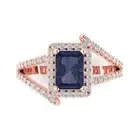 2.1 ct Emerald Cut Sapphire Gemstone Halo Solitaire with Accents Ring Rose Gold