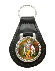 Krishna Hindu Leather Key Fob