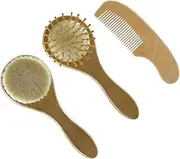 ASAKKURA Natural Wool Brush Set for Baby Gentle Scalp Care Comb Massage Hair Brush for Newborns