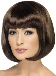 Partyrama Womens Short Brown Bob Costume Wig with Fringe
