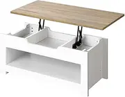 OIKITURE Lift Top Coffee Table with Hidden Compartment & Storage Shelf Space, Rising Tabletop Dining Table for Living Room Reception Room