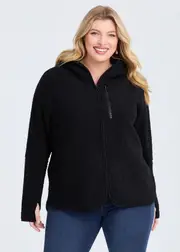 [Taking Shape] Taking Shape Teddy Hooded Jacket Size 20 in Black - Plus Size Women's Clearance Black