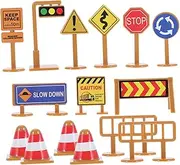 HAWILLOSCH 30Pcs Traffic Miniature Road Sign Playset Educational Traffic Barricades for Early Learning and Imaginative Play for Boys
