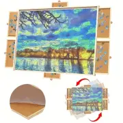 1500pc Wooden Puzzle 6 Drawers Rotating Board Portable Organizer Tray with Hooks