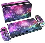 PlayVital Full Set Custom Stickers for Nintendo Switch OLED, Vinyl Wrap Skin Decals for Switch OLED Console & Joycon & Dock & Grip - Shining Galaxy