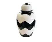 Nate Berkus Decor Urn Vase 15.5” Lid Black White Modern Chevron New With Tag