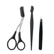 3PCS Eyebrow Razor Set Trimmer Shaver Scissors Spooley Dermaplaning Tweezers
