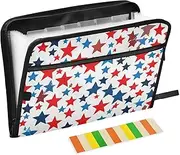 American Flag Unique Star Expandable Hanging File 13 Pockets A4 Letter Size Folders for Documents with Zipper Closure Expandable Hanging File Folders for Business