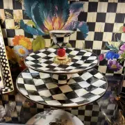 Mackenzie-Childs Courtly Check Enamel Two-Tier Sweet Stand w/Cup on Top 8” Tall
