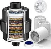 SR SUN RISE 20-Stage Shower Head Filter - Hard Water Filter with 3 Replaceable Cartridges, Chlorine & Fluoride Removal, Black