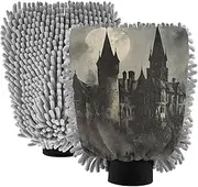 XYMZR Gothic Scary Castle Absorbent Microfiber Car Wash Mitt, Funny Cute Anime Scratch Free for Cars Cleaning, Home Cleaning Mitts, 2 Pack, 10.24” L x 7.09” W