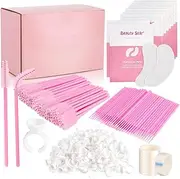 Labymos Eyelash Exion Supplies Eyelash Artist Supplies 100 Packs of Under Eye Gel Pads, 100 Eyelash Brush Wands, 100 Micro Applicator Brushes, 100 Adhesive Ring Holders, 4 Tapes