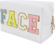 Preppy Patch Cosmetic Bag Waterproof Letter Makeup Bag Small Pu Leather Toile...