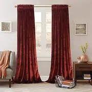 [Roslynwood] Velvet Luxurious Rust Red Elegant Curtains Rod Pocket Curtain Panels Light Reducing Privacy Panels Drapes for Bedroom/Kids Room, W52 by L96