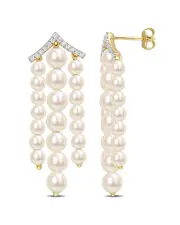 Rina Limor Gold Over Silver 0.26 ct. tw. White Topaz 5-5.5mm Pearl Chandelier Earrings