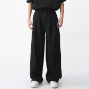 INCERUN Mens Solid Button Design Casual Pants Simple Lace Up Straight Legged Trousers for Men Loose Fit Large Size