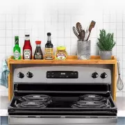 Bamboo Spice Rack Organizer - 31.5" Over-Stove Shelf with Stainless Steel Hooks