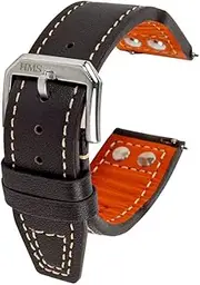 [HMS] Classic Pilot Leather Watch Strap with Studs, 20mm/22mm, Black/Brown, Compatible with Apple Watch Band, Quick Release Replacement Band for Watches/Smartwatches