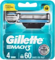Gillette Mach3 Men's Razors / Blades Refill Cartridges, 4 Pack Free Shipping