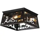 Black Semi Flush Mount Ceiling Light Fixture, Rustic Cabin Deer Ceiling Light...