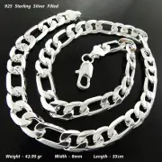 Men's Necklace 925 Sterling Silver Filled Solid Real Statement Figaro Chain 55cm